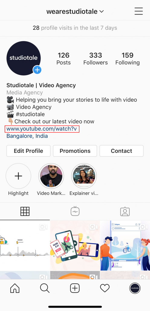 Adding external link in Instagram profile bio